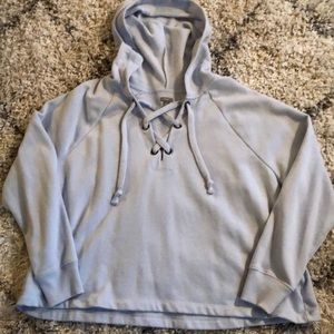 Aerie Light Blue Lace Up Sweatshirt